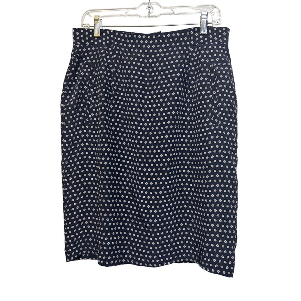 PATRICK COLLECTION Vintage 100% Silk Ditsy Floral Blue‎ White Knee Skirt Size 12